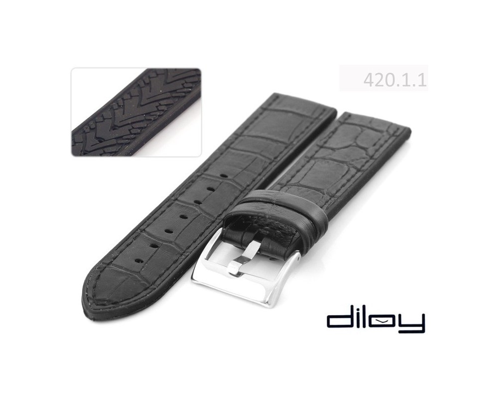 Pasek do zegarka gumowo skórzany 20 - 24 mm Diloy Hybrid 420.1.1