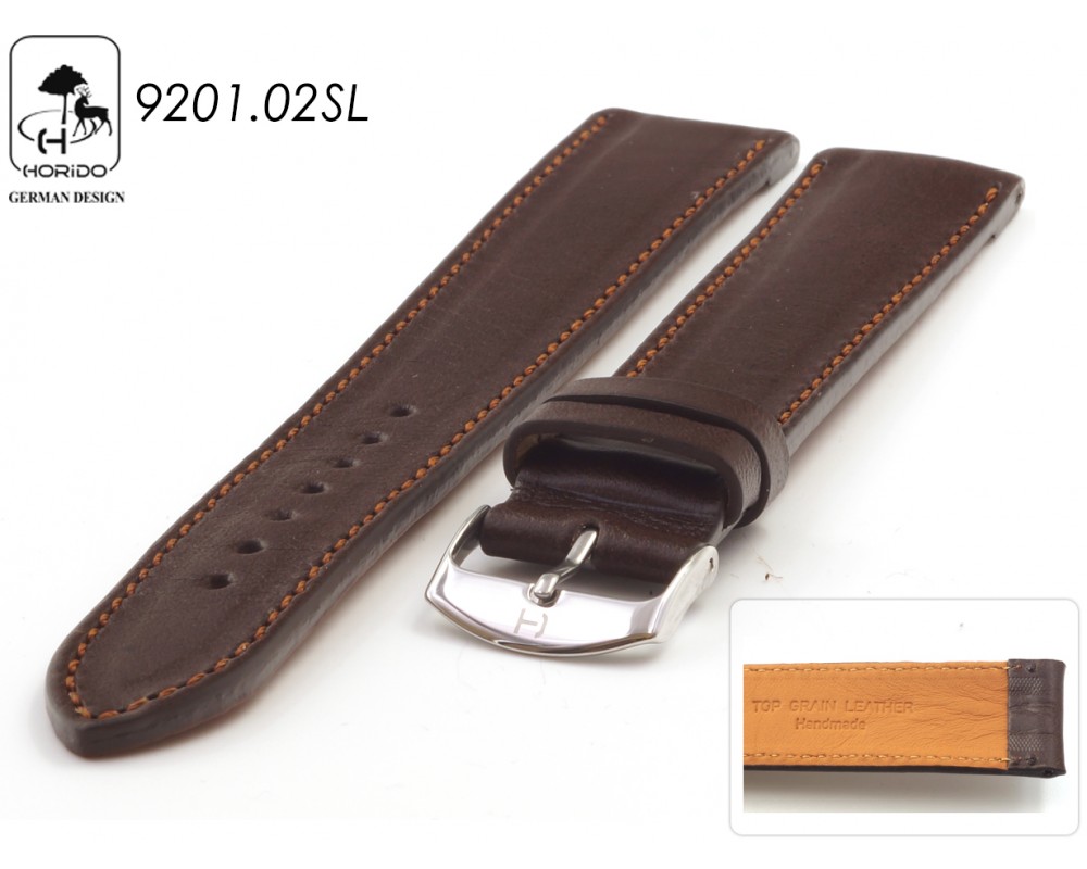Pasek skórzany do zegarka hand made HORIDO 9201SL.02 18-22mm , pasek brązowy z przeszyciem