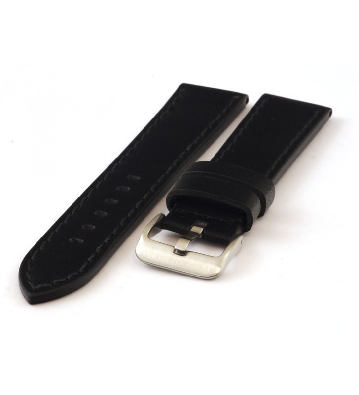 Skórzany gruby pasek do zegarka T-052 czarny z czarnym przeszyciem
