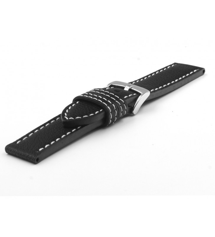 Sportowy pasek do zegarka PACIFIC W22.01W 18-24 mm czarny z białym przeszyciem