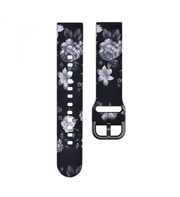 Pasek do smartwatch gumowy do zegarka uniwersalny wzorek czarne kwiaty